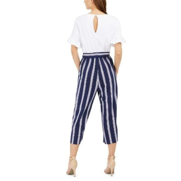 Maison Jules Navy Belted Striped Jumpsuit - Picture 2 of 5